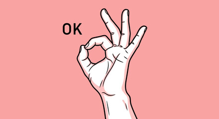 Obraz premium Hand gesture forming OK sign with word OK, representing approval and success