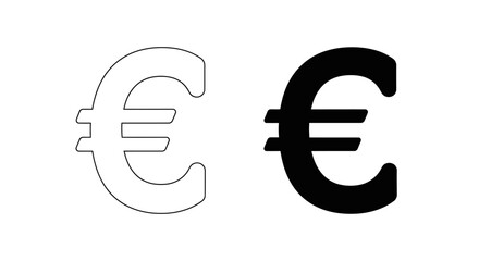 Obraz premium Euro Currency Symbol Illustration: Outline and Solid Black Variations