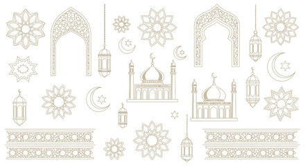 Fototapeta premium Golden Islamic Geometric Patterns and Architectural Elements Vector Collection
