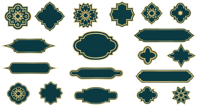 Collection of Elegant Islamic Geometric Frames and Ornaments on White Background