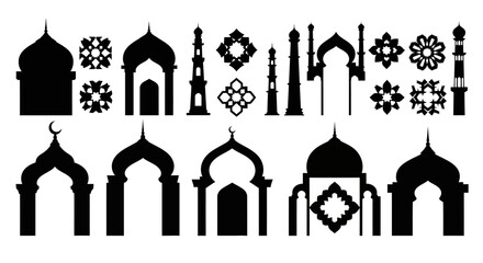 Islamic Mosque Architecture and Decorative Elements Vector Pack - Silhouette Symbols © Gina