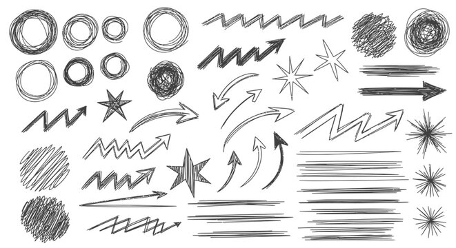 Hand-Drawn Doodle Elements: Arrows, Stars, Circles, and Scribbles Pack