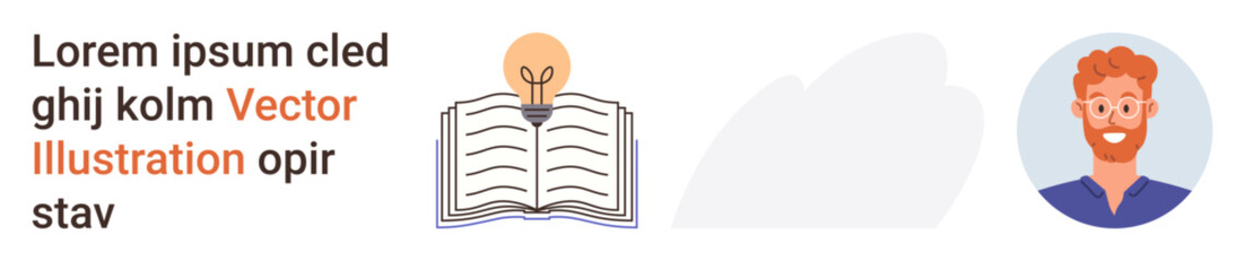 Fototapeta premium Education, learning, knowledge sharing, creativity, online profiles, content creation. Open book with lightbulb and profile avatar. Education and learning concept for digital use