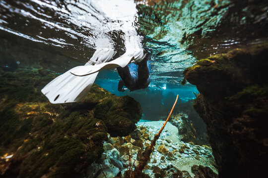 diver exploring river