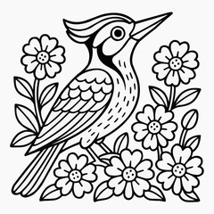 Woodpecker with flowers 