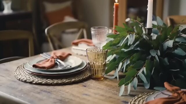 Rustic autumn table setting detail.
