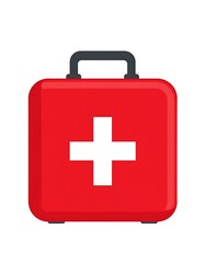 Obraz premium A red first aid kit with a white cross and black handle