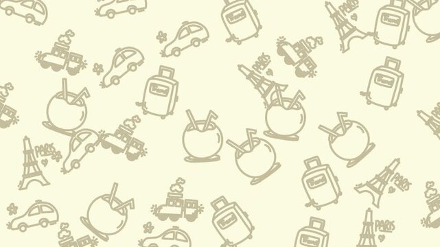 Animated pattern of playful robots across a soft beige background.