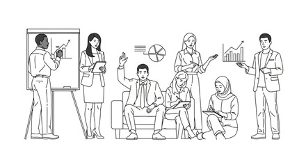 Obraz premium Diverse business team collaborating and presenting in modern office setting