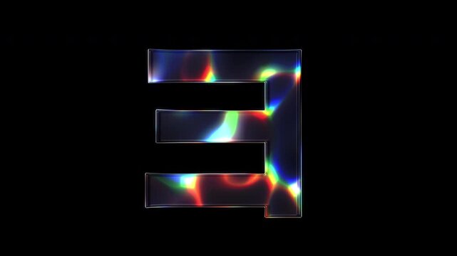 A Japanese Katakana "ヨ" with various colors of light sparkling on its glass-like surface with alpha channel. Seamless loop video.