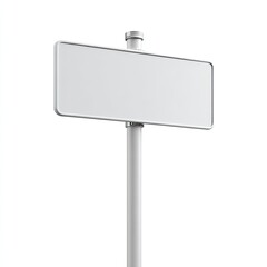 Plain rectangular blank sign on pole, white, simple design against white background