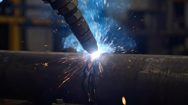 A dynamic image showcasing a welding process with bright sparks, conveying concepts of manufacturing, power, and industrial strength. Ideal for illust