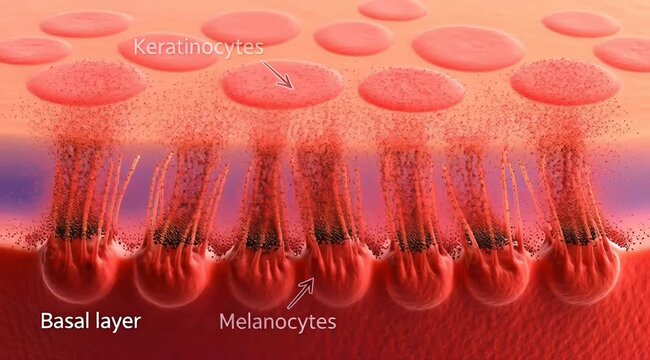 Microscopic View of Human Skin Layers Melanocytes and Keratinocytes Biology Concept