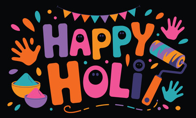 Fototapeta premium Happy Holi Celebration with Colorful Paints and Decorations