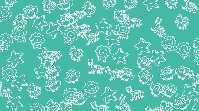 Colorful Doodle Pattern Teal Background Rhythm.
