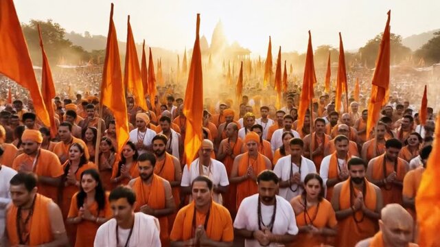 mahadev Hindu Pilgrimage Ceremony with Saffron Robed Devotees