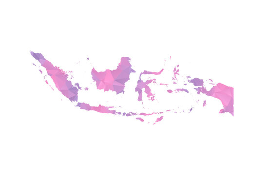 Indonesia Map - Polygon Style Vector Illustration in Pink and Purple Gradient, Low Poly Geometric Design, Isolated on White Background for Infographics and Education.