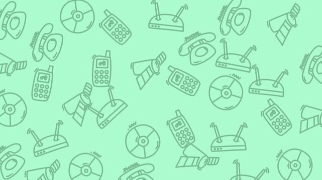 Dynamic Technology Doodle Icons In Motion For Video.