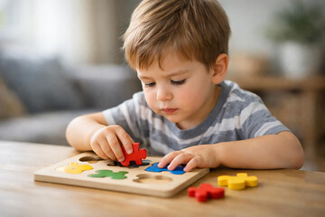 Toddler Playing Wooden Puzzle Early Learning Activity