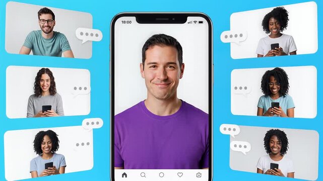 Diverse Group of People Engaging in a Virtual Video Conference Call on Mobile Phones.