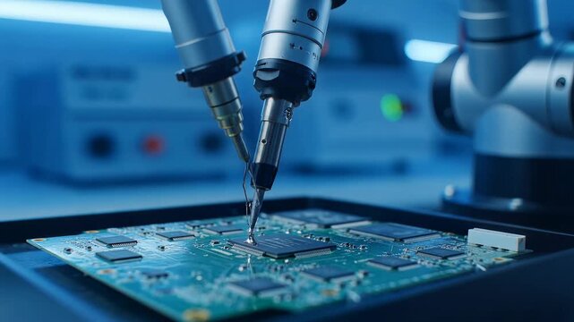 This image evokes precision and technological advancement. Ideal for illustrating automation, manufacturing, or the future of electronics and robotics
