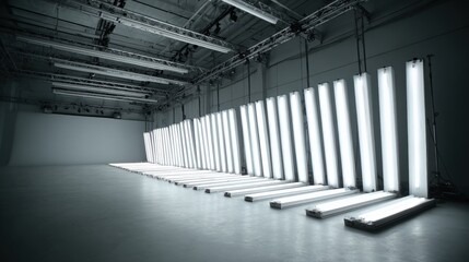 Obraz premium Illuminated indoor space with linear lighting installation and clean aesthetic