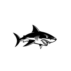 Obraz premium Aggressive black and white shark illustration with open mouth and sharp teeth