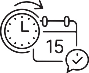 Obraz premium Art & Illustration, Follow up calendar reminder line icon with clock for appointment scheduling and task management