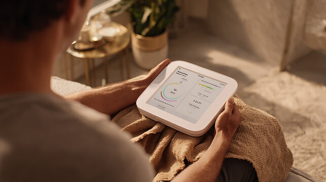 A user reading tips and guidance for weight management on a smart scale