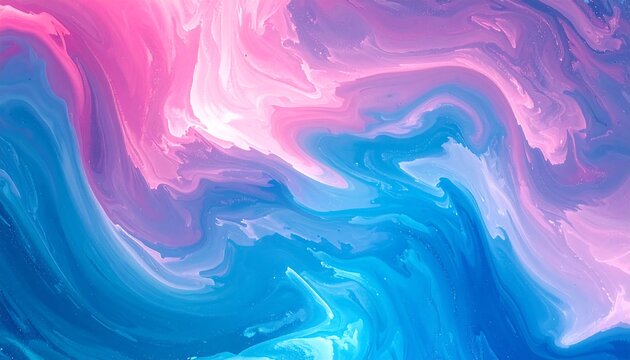 Abstract swirl of blended pink, blue, and white paints creating a soft, fluid, dreamlike texture