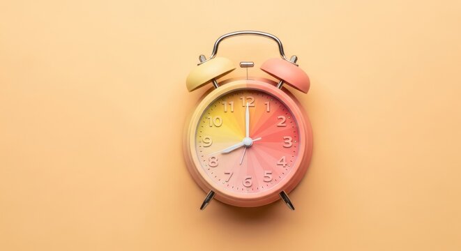 Colorful Alarm Clock Showing 8:00 Against Pastel Background