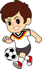 Obraz premium Cartoon Kid Soccer Player Running with Ball Wearing Germany National Kit