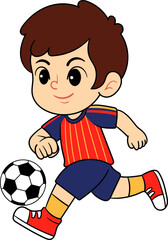 Obraz premium Cute Boy Playing Football Kicking Ball in Spain National Team Red Jersey