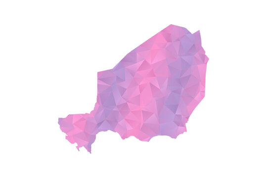 Niger Map - Polygon Style Vector Illustration in Pink and Purple Gradient, Low Poly Geometric Design, Isolated on White Background for Infographics and Education.