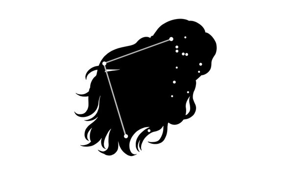 かみのけ座のシルエットイラスト（髪の絵と星座線）