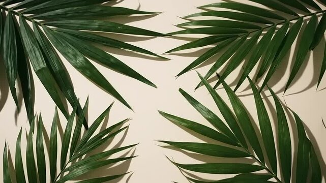 Palm Leaves on Beige Background.