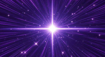 vibrant purple light burst illuminating star-filled deep space creating abstract speed tunnel effect ideal for futuristic tech concepts