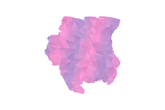 Suriname Map - Polygon Style Vector Illustration in Pink and Purple Gradient, Low Poly Geometric Design, Isolated on White Background for Infographics and Education.