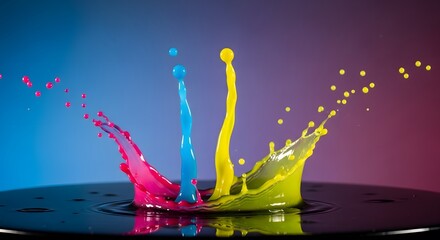 Vibrant liquid splash creating colorful crown shape on water surface viewed from above