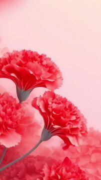 Animation of swaying carnation flower frame on pink background. Mother's Day, Wedding, Valentine's Day Concept. Vertical Footage