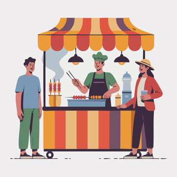 outdoor food stall yatai with a chef cooking for customers