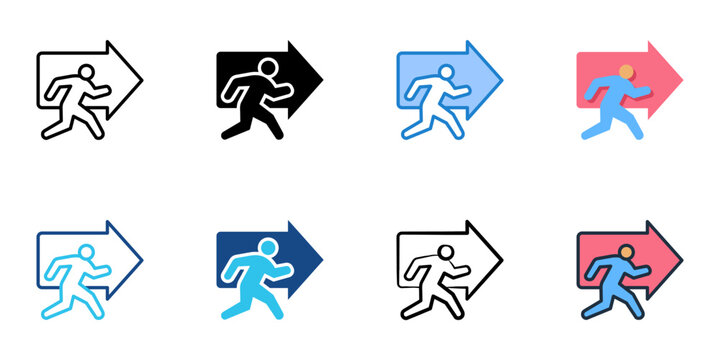Evacuation Route icons set multiple style collection. Editable stroke 
