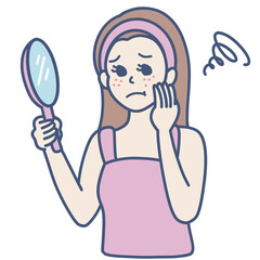 be worried woman with a mirror