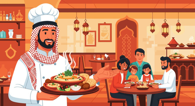 Chef Serving Food in Restaurant.
