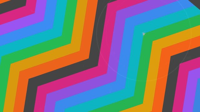 Vibrant Rainbow Chevron Pattern Animation with Glowing Orb and Particles Abstract Background