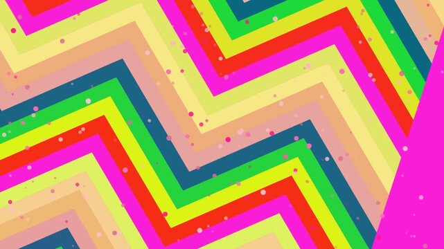 Vibrant Rainbow Zigzag Pattern with Floating Confetti Animation for Festive Backgrounds