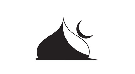 Black and white illustration of dome and crescent moon emblem on white © Luqman