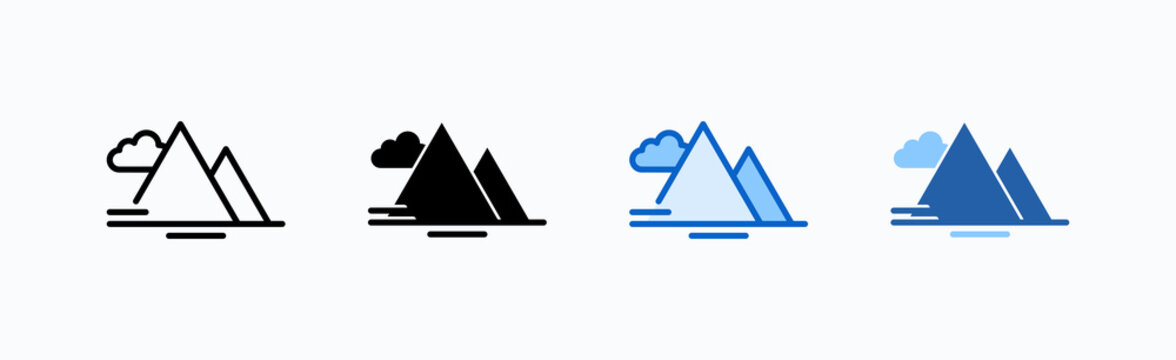 Mountain Icon Sheet Multiple Style Collection Isolated Vector