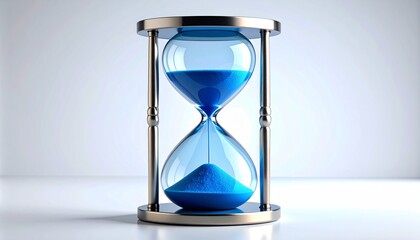 青い砂が流れるスタイリッシュな砂時計の3Dイラスト