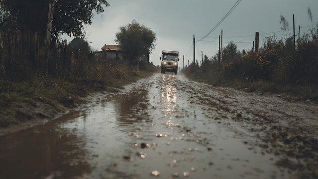 Muddy Rural Road after Heavy Rain.